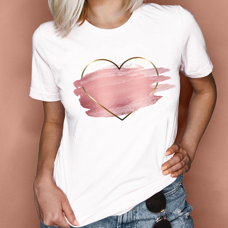 Frau T-shirt Kurzarm T-shirts Drucken Mode Herzform display picture 1