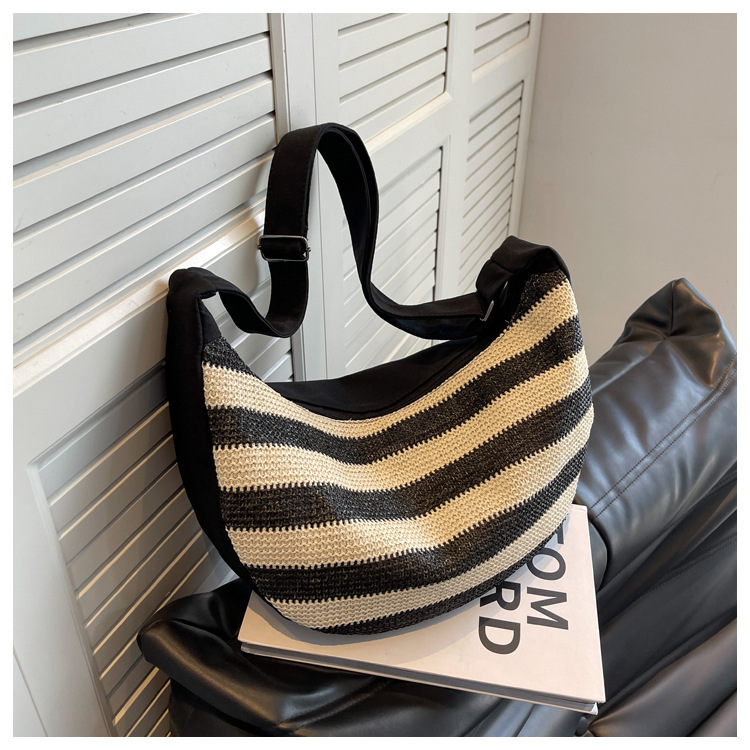 Women's Large Cloth Straw Stripe Basic Zipper Cloud Shape Bag display picture 5