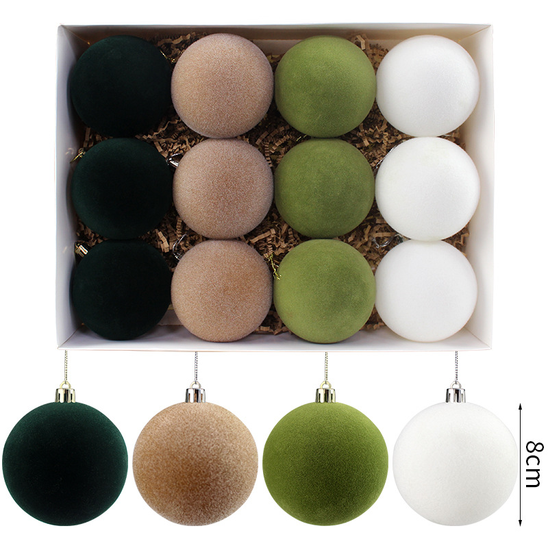 Nueva decoración navideña transfronteriza 8cm flocado bola de navidad árbol de navidad pequeño colgante decoración navideña navideña