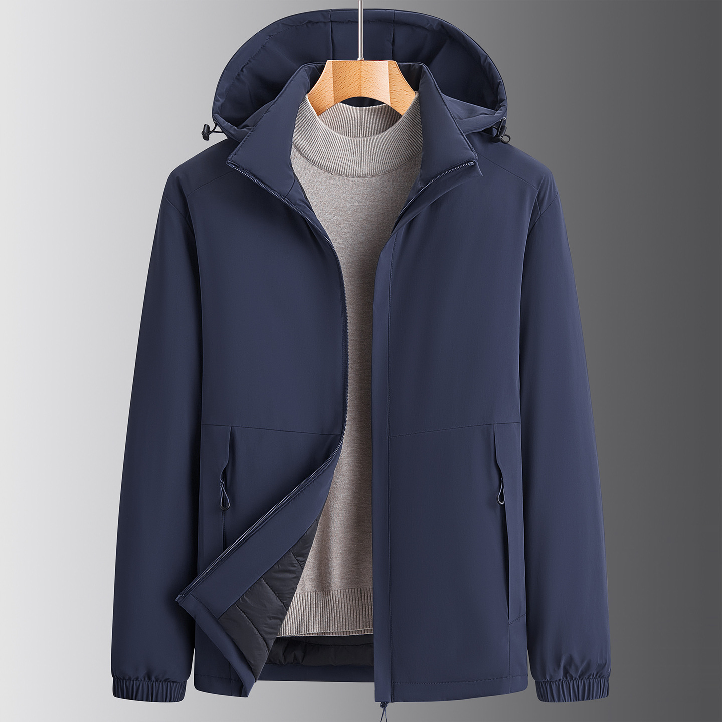 New autumn and winter windproof, waterproof, heat-retaining, warm men's sports, casual, business, lightweight hooded cotton jacket