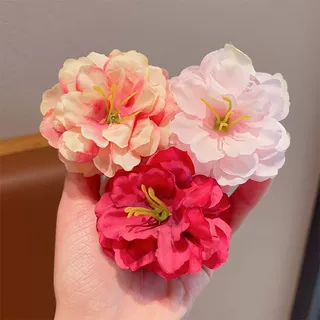 女童仿真山茶花双面抓夹春日簪花甜美花花发夹儿童后脑勺盘发夹