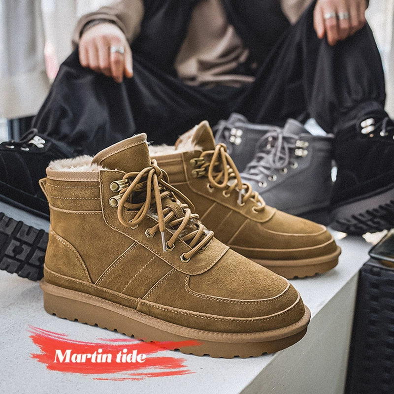 Зимние сапоги в стиле ретро, мужские зимние новые утолщенные модные повседневные сапоги на флисовой подкладке, короткие сапоги, мужские зимние