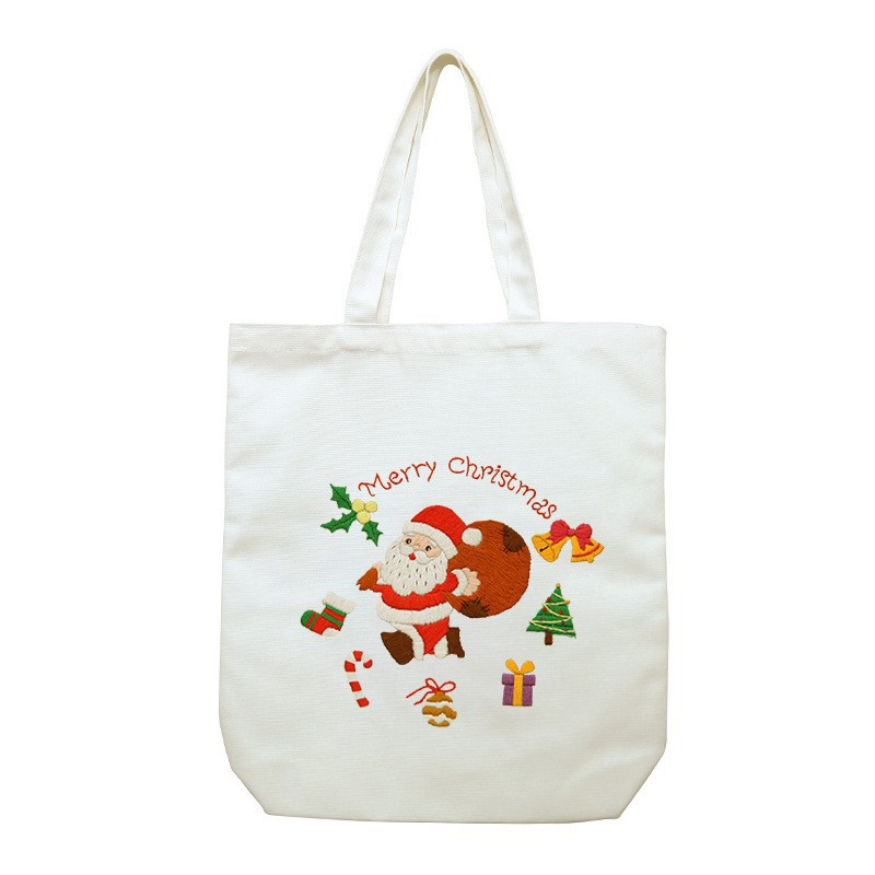 Hecho a mano DIY cinta bordada bolsa de lona Lu bordado solo hombro bolso tridimensional bordado flor lienzo mujer bolsa grande
