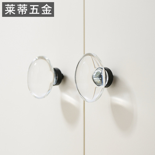 Brass crystal wardrobe door single hole handle modern light luxury minimalist transparent drawer cabinet shoe cabinet black small handle