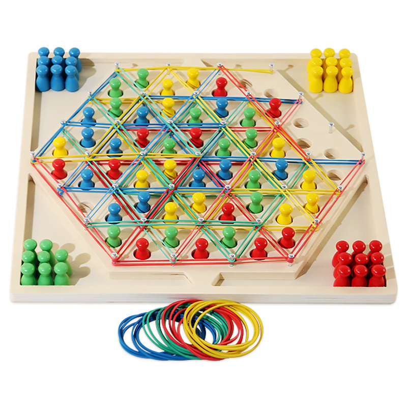 Ajedrez de vuelo de cadena de triángulo correa de goma infantil puzzle juguetes de madera pensamiento juegos de mesa para hombres geometría 6 años