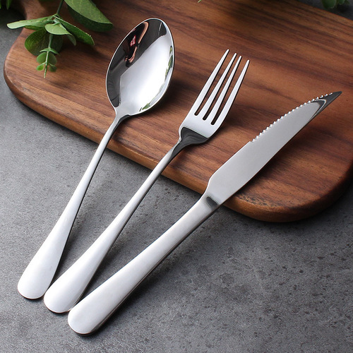 Western knife, fork and spoon set, three-piece set, household steak knife and fork, two-piece set, stainless steel steak knife, adult tableware