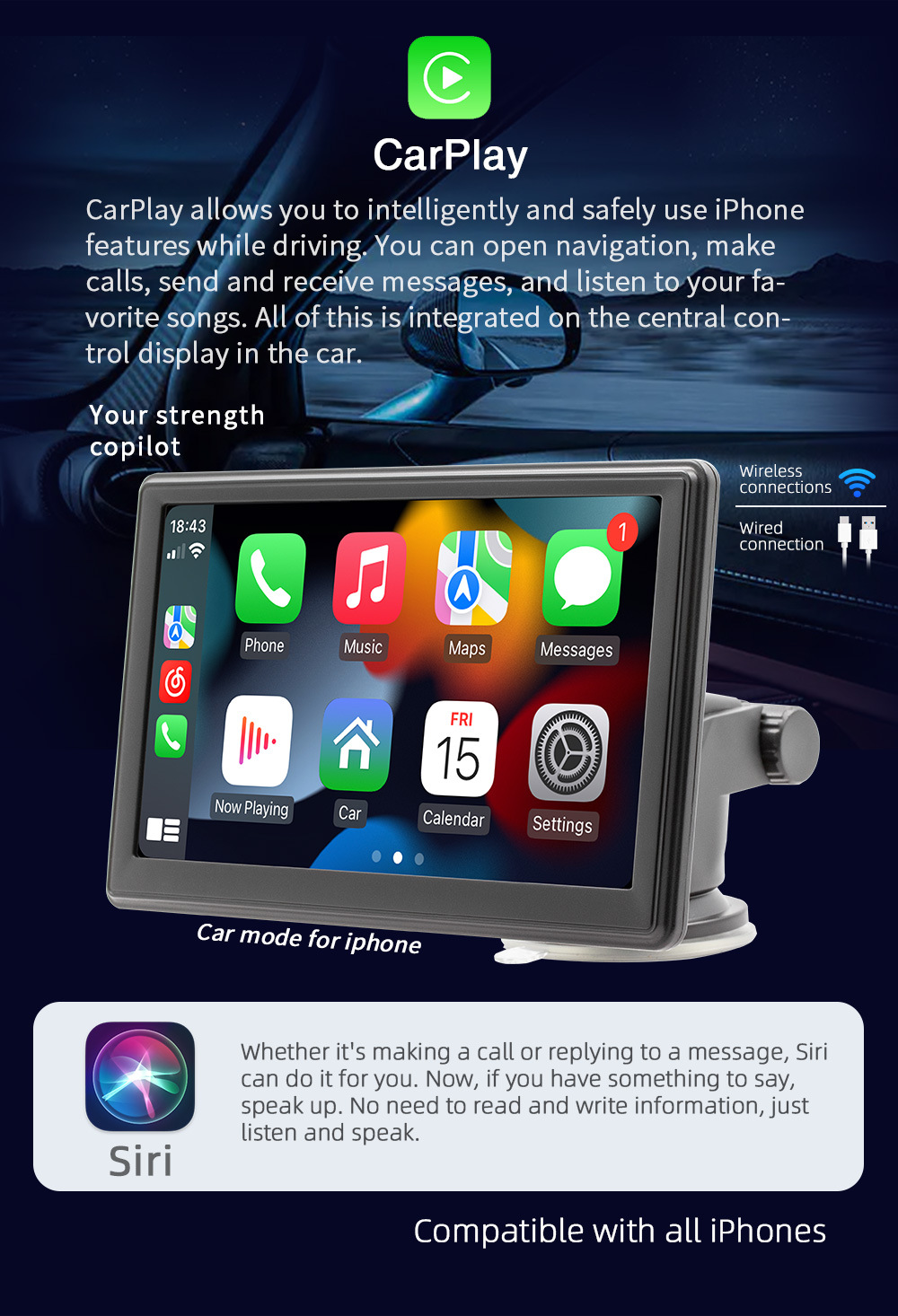 Cross-Border Source 7inch Portable Wireless Carplay Bluetooth Car Mp5 Player Radio Card-Inserting Main Unit