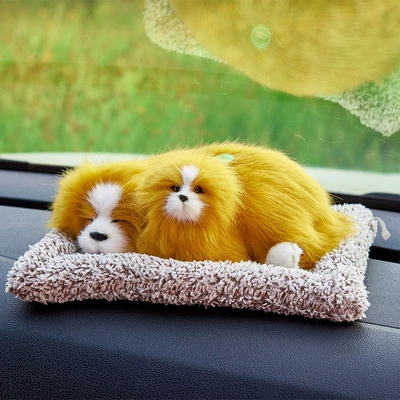 Charcoal Cat and Dog Cute: Car ornaments - golden-dog-parent-child-money-front-squat