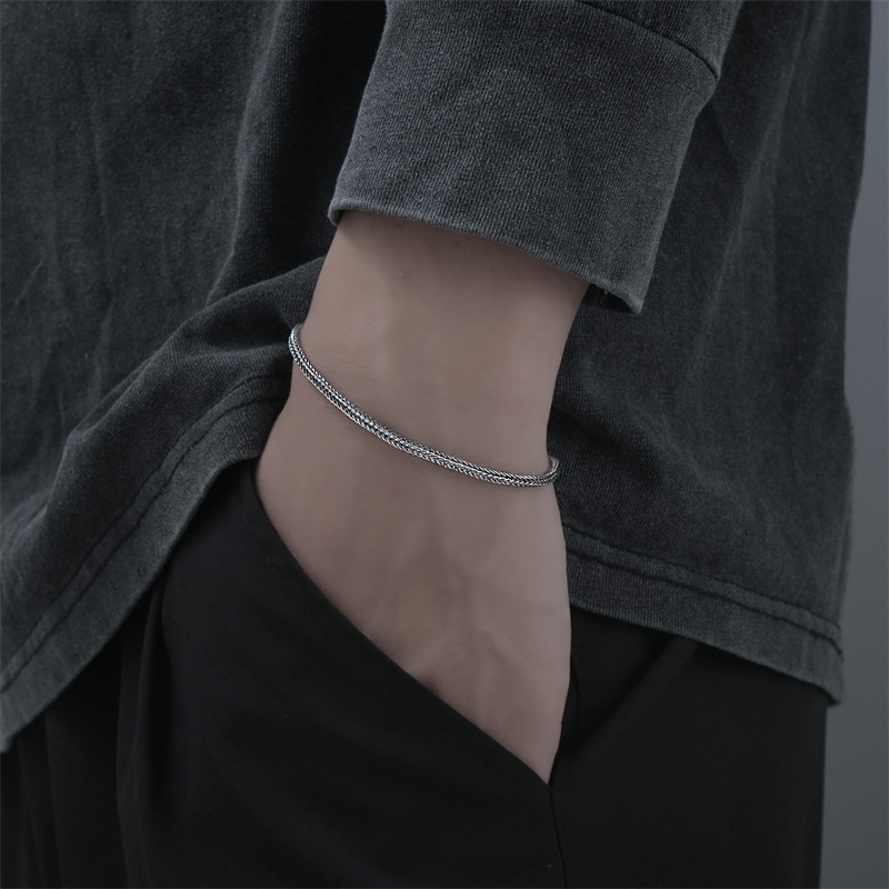 Men's Foxtail Korean-style Ins Trendy Simple Fine Hip-hop Distinctive Niche Light Luxury High-end Round Snake Bone Bracelet for Boys