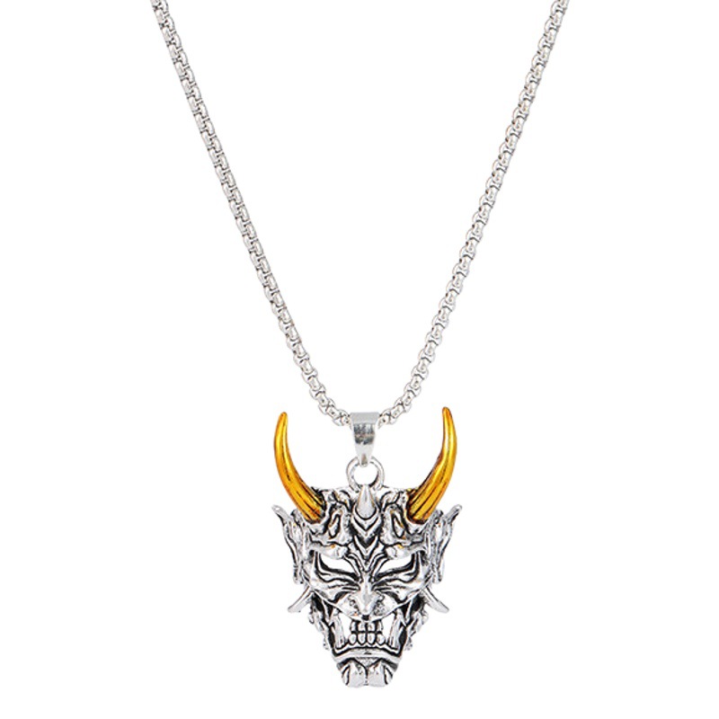 Europa y América Cuerno de Oro Cuerno de Plata Collar Retro Hombres y Mujeres Fantasmas Colgante Personalidad Cool Collar Dominante