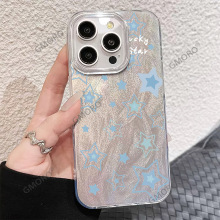 简约蓝色星星iPhone手机壳17promax苹果羽纱壳16防摔全包跨境爆款