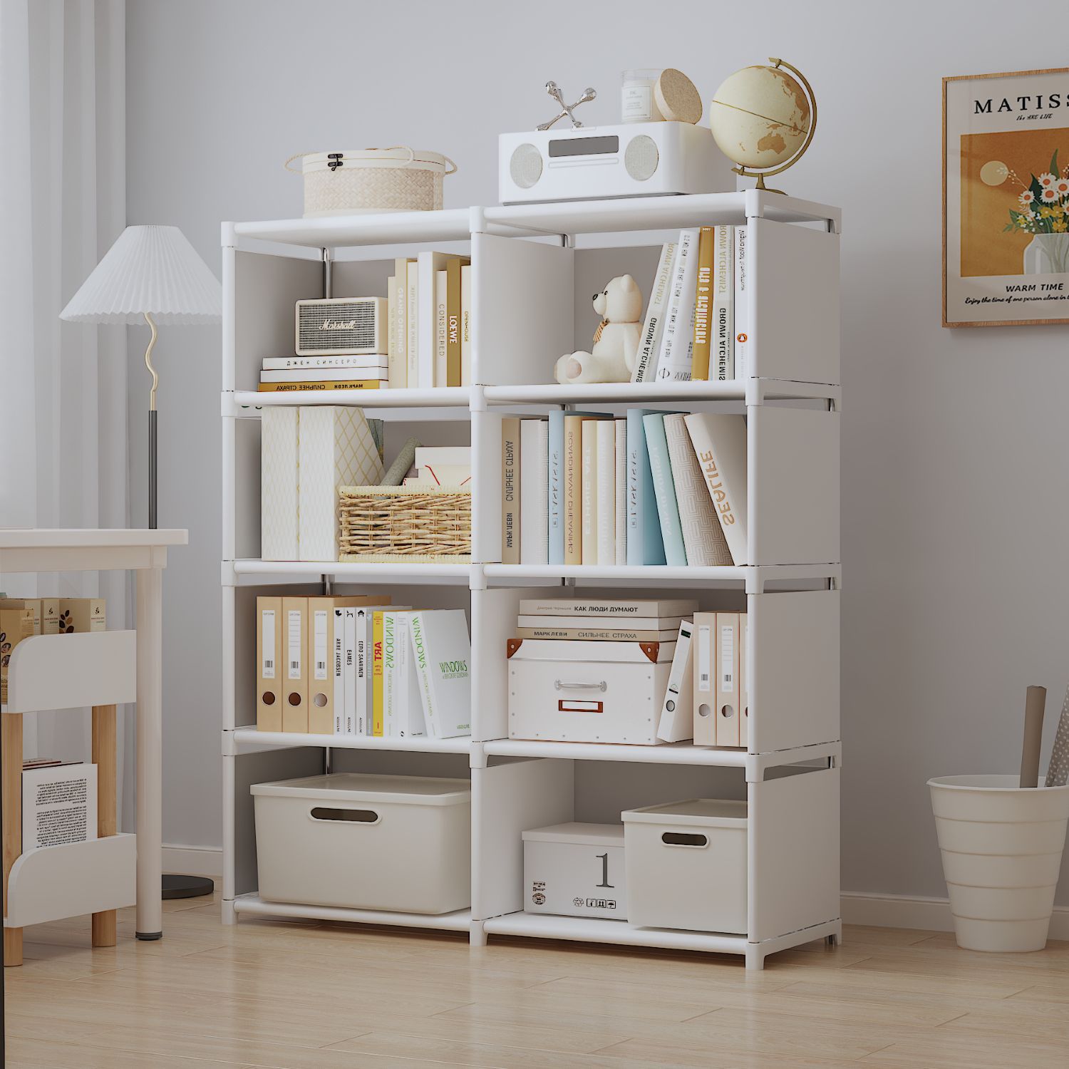 Estante simple combinado estilo retrógrado estante moderno estante simple dormitorio estante de almacenamiento estante diseño de habitación infantil