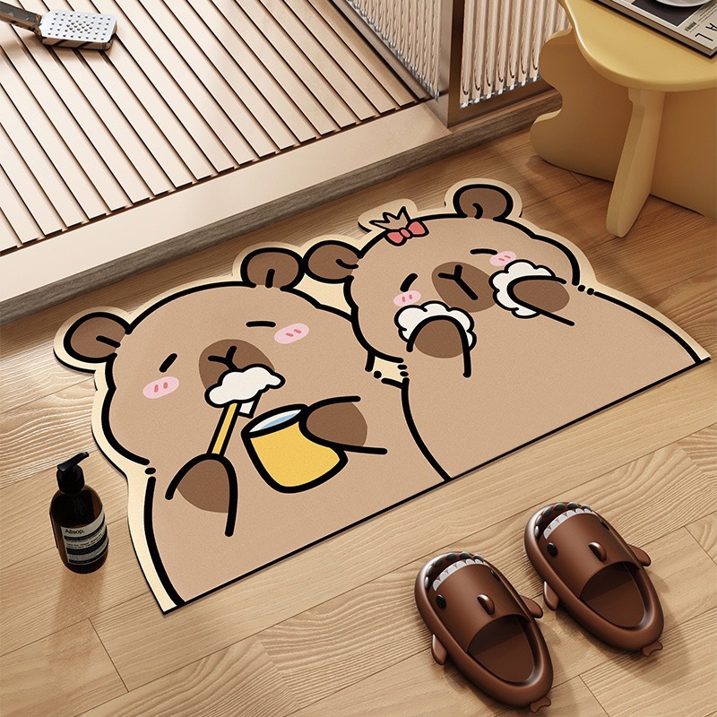 Kapibala Toothbrushing Floor Mat Diatom Mud Style Floor Mat Bathroom Floor Mat Bathroom Absorbent Foot Mat Entrance Door Mat