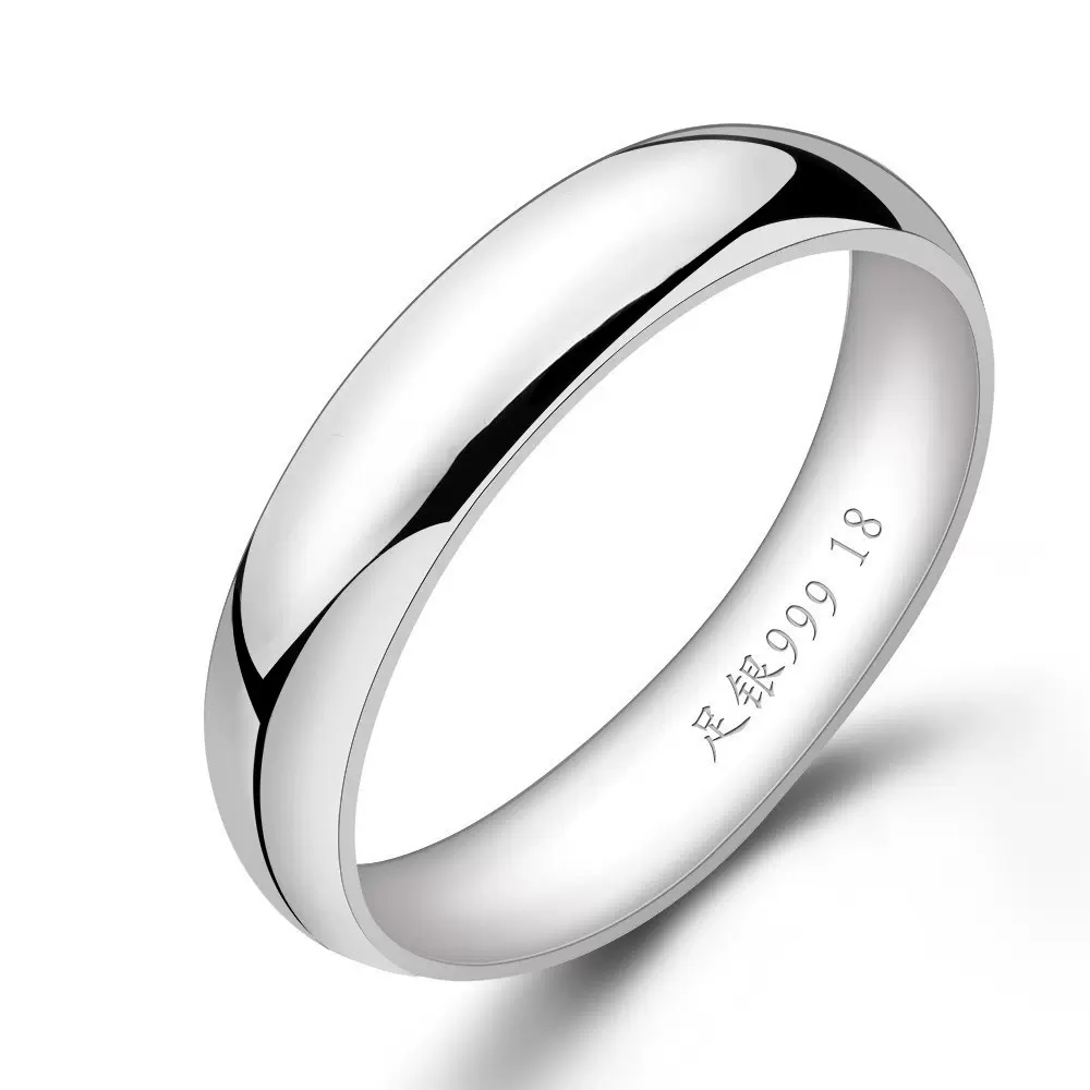 直播精选999纯银男士戒指女情侣戒指足银对戒简约潮4mm情人节礼物