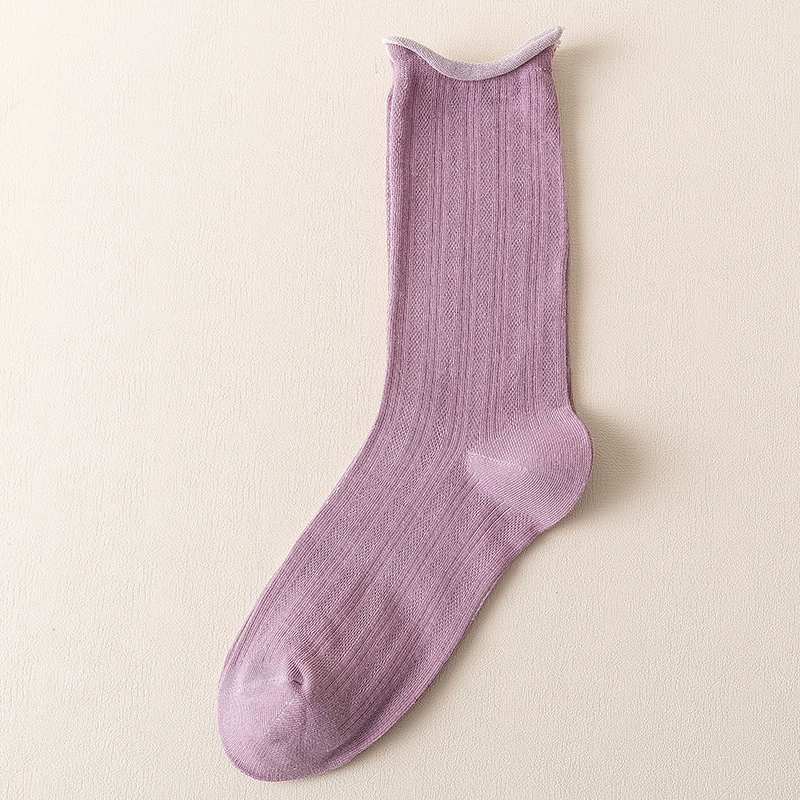 Summer thin breathable black cotton knee socks, mid-length