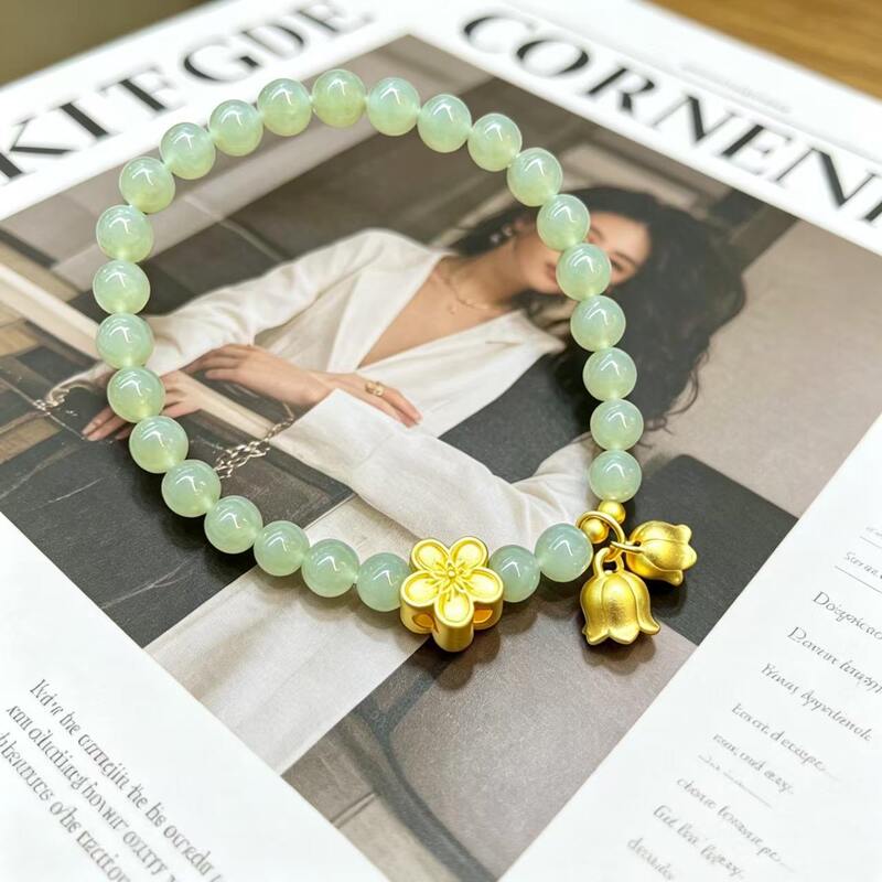 Two Lives of Joy Jade Beads Lotus Pod Peach Blossom Bracelet Imitation Hetian Jade Fortune Beads Unique Design Gift for Best Friend or Girlfriend