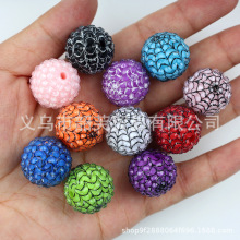 20mm万圣节紫黑色桔色蜘蛛网直孔圆珠树脂串珠钻球珠 diy手工饰品