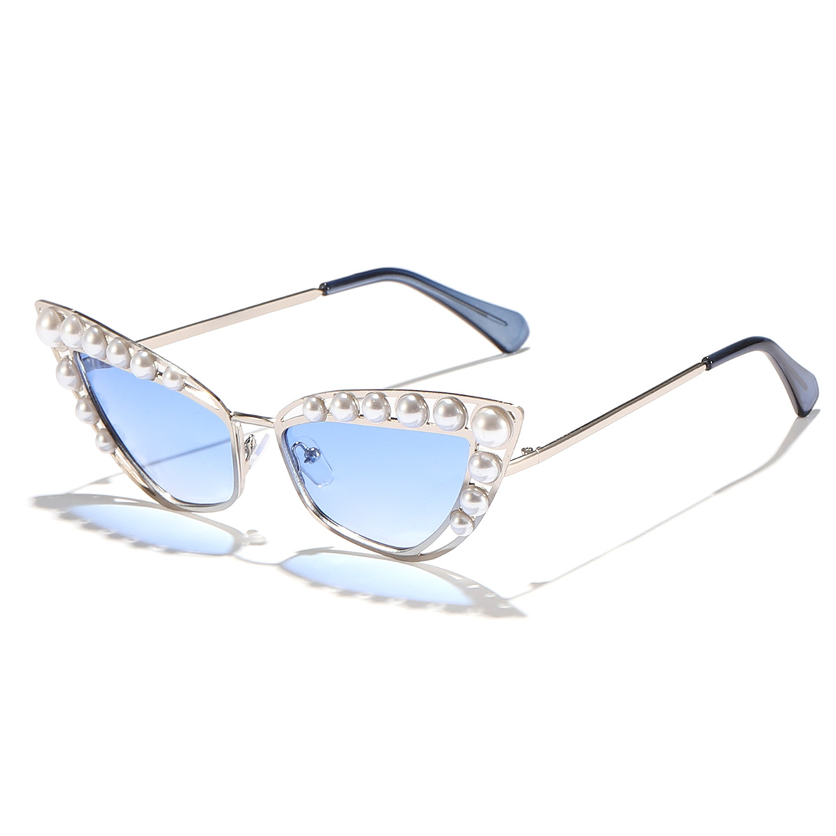 Nuevas gafas de sol de metal con ojos de gato de perlas hermosas transfronterizas