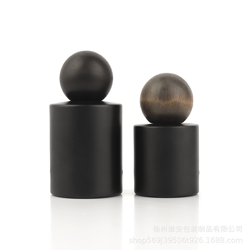 30ml50ml乌木沉香同款香水瓶黑色圆柱形木纹盖子玻璃喷雾香水空瓶|undefined