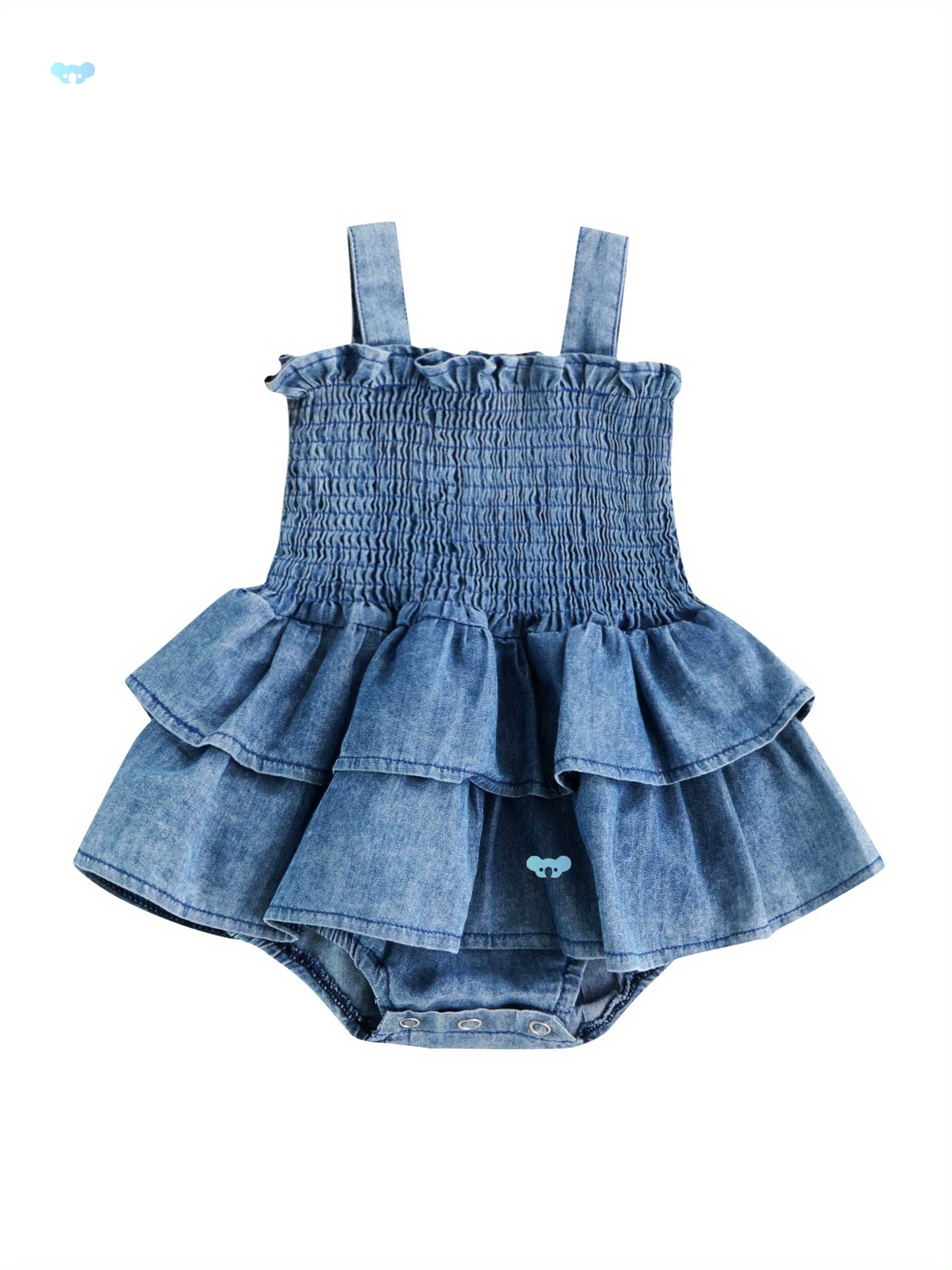 Adorable Blue Denim Baby Girl Romper Dress Sleeves