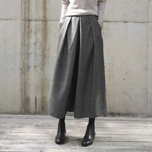 现货，2025秋冬新款裙裤宽松阔腿裤九分裤毛呢松紧腰宽腿裤