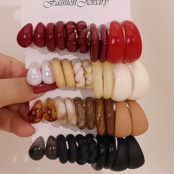 European and American Cross-Border New Fashion Jewelry, Stylish and Unique Multi-Color Resin C Earring Set for Women, Popular on Aliexpress for Double Ear Piercings