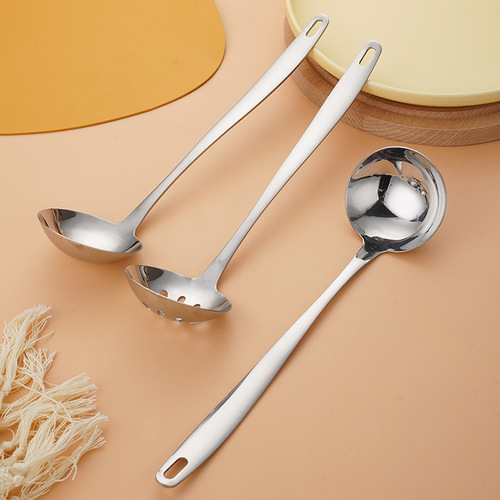 304 stainless steel colander household thickened long handle porridge spoon cooking hot pot restaurant spoon commercial kitchenware set