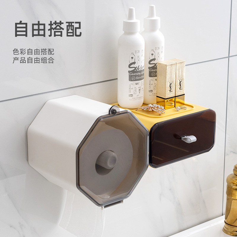 Caja de papel higiénico ponche-libre montado en la pared rollo de papel titular impermeable caja de papel higiénico de almacenamiento estante de papel higiénico