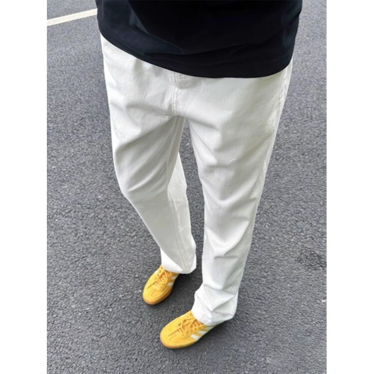 Cleanfit White Pants Men's Slim Straight Jeans American High Street Vibe Style Trendy Flared Trousers Cleanfit White Pants Men's Slim Straight Jeans American High Street Vibe Style Trendy Flared Trousers
