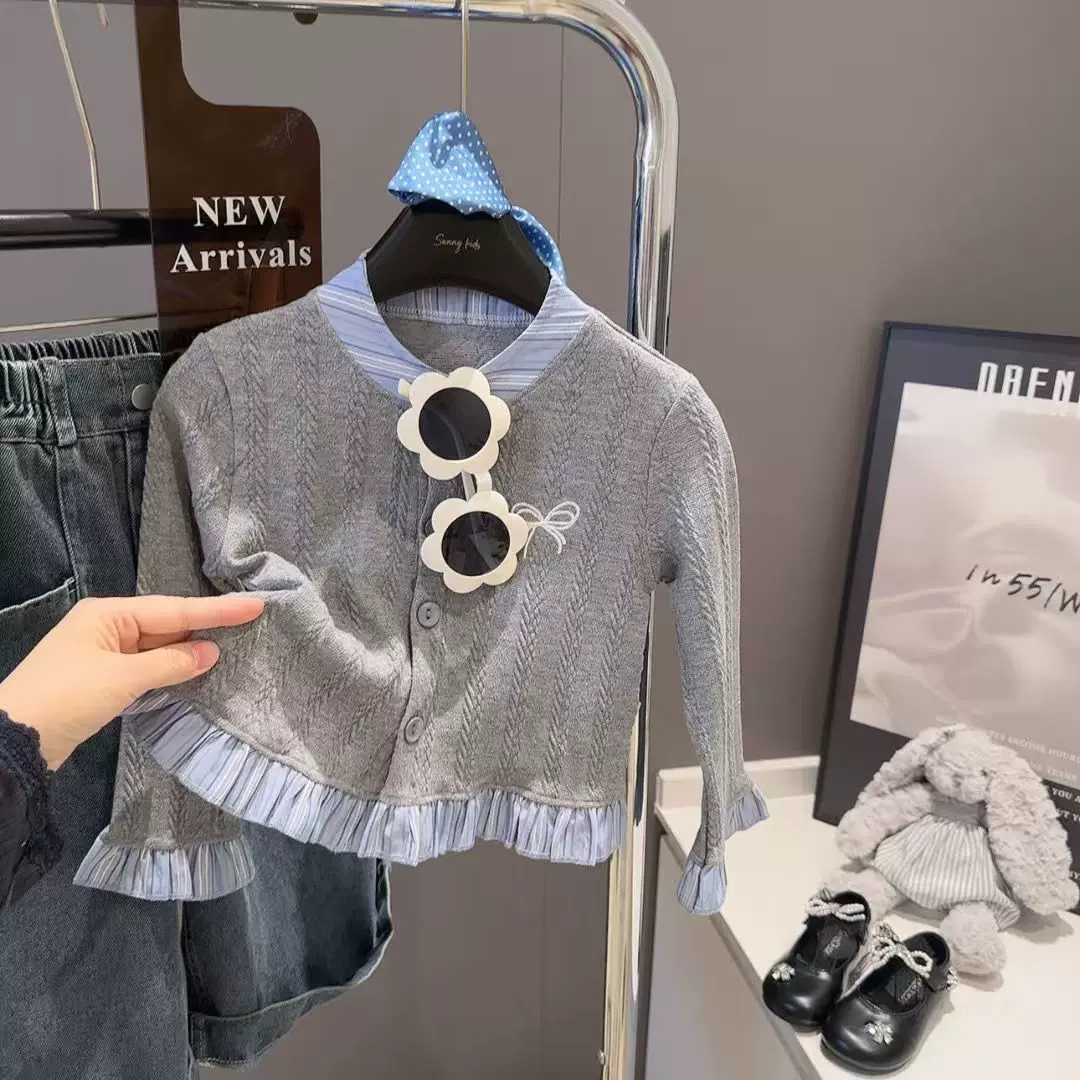 儿童打底衫2025新款女童秋冬款开衫韩版毛衣可爱花边潮流纯色上衣