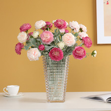 仿真高档植绒3头梦柏露莲仿真花欧式风装扮家居装饰道具假花批发