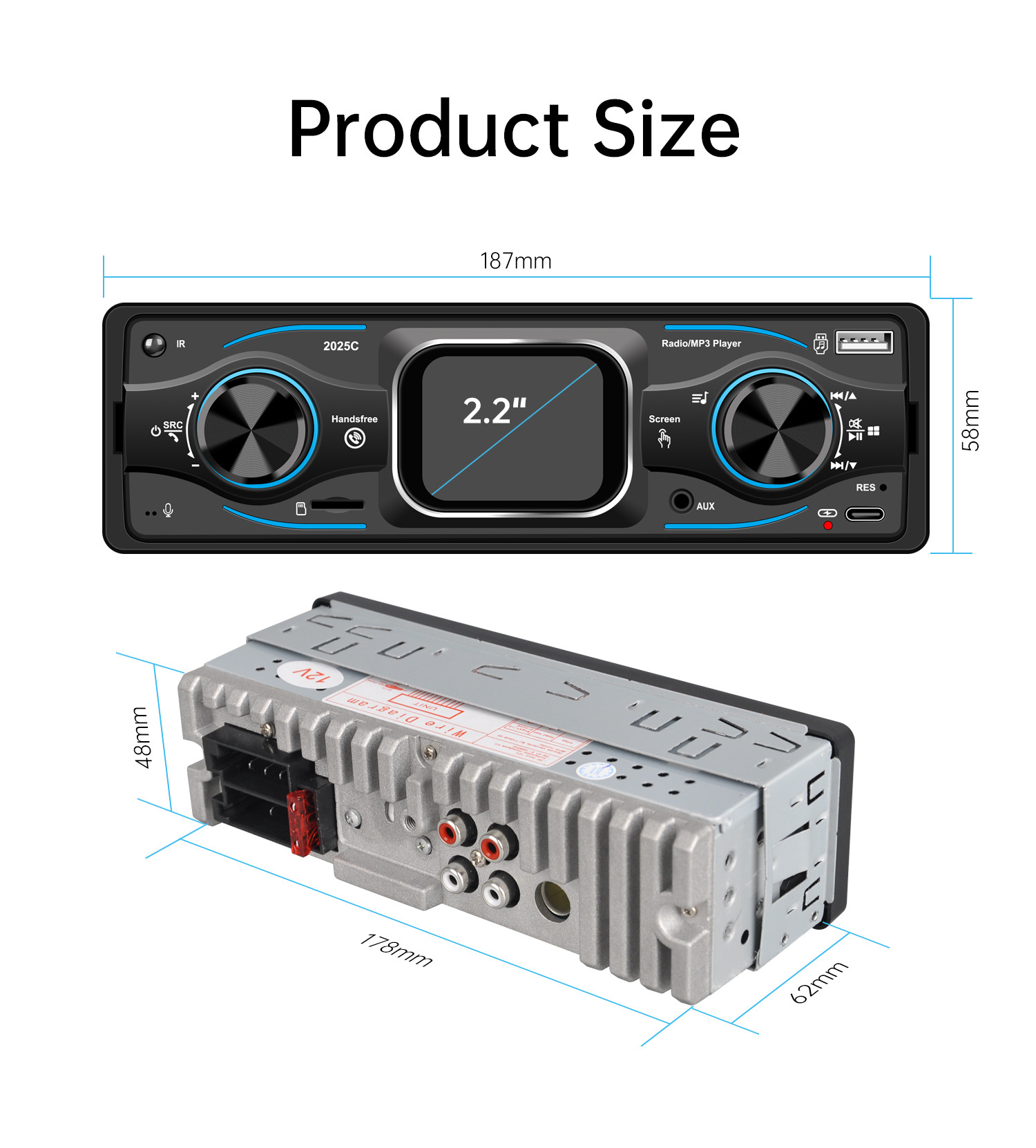 Cross-Border Single-Cylinder Touch Screen with Time Display Car Bluetooth Mp3 Player Car Central Control Radio 2025C
