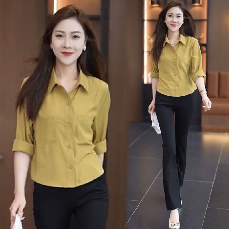 时尚气质衬衫女年早秋季新款长袖百搭显瘦短款小个子洋气上衣|undefined