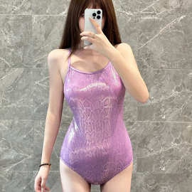 2026爆款泳衣女士游泳馆训练竞速新款紫色蛇纹性感温泉连体游泳衣