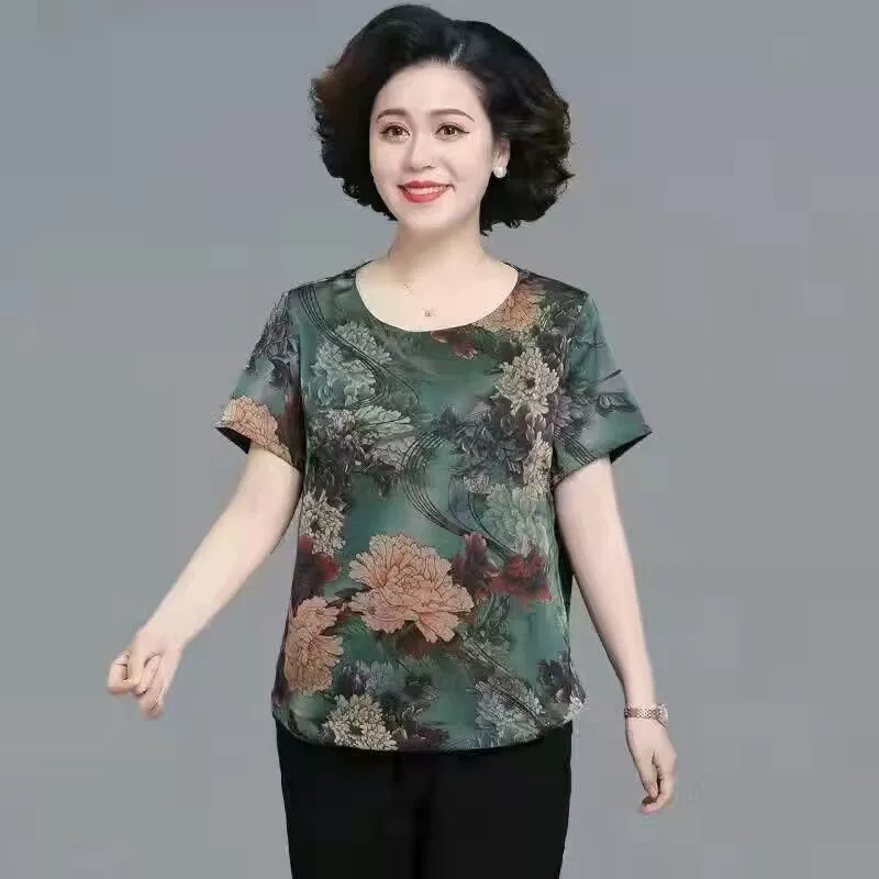Silk summer clothing for mother, sleeves, summer set, with short sleeve, western style