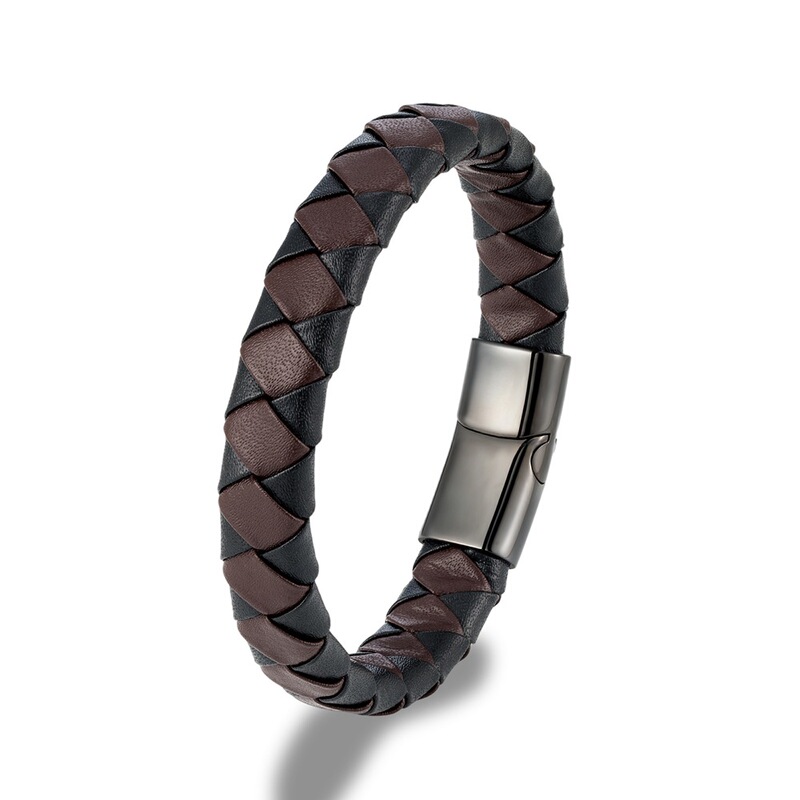 Cross-border Hot Selling Titanium Steel Men's Multi-strand Leather Woven Bracelet Personalized Retro Ethnic Stainless Steel Magnetic Buckle Bracelet