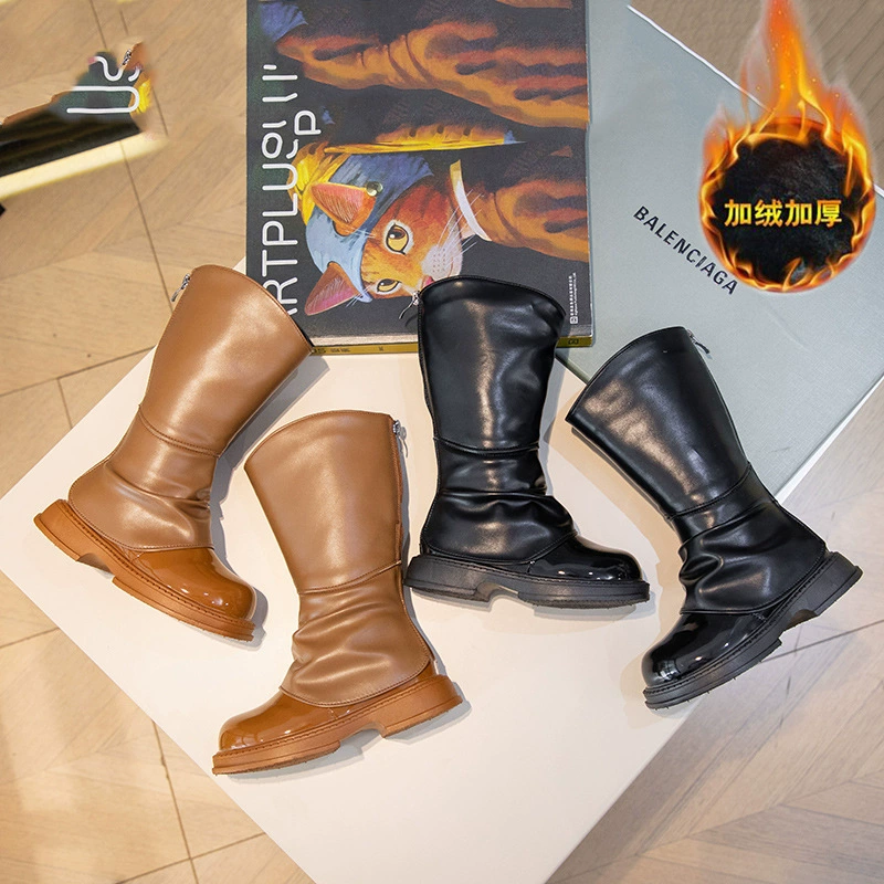 Детские Ботинки Martin 2023 Осенние теплые высокие сапоги для девочек в Корейском стиле на флисовой подкладке, модные ботинки принцессы с вышивкой