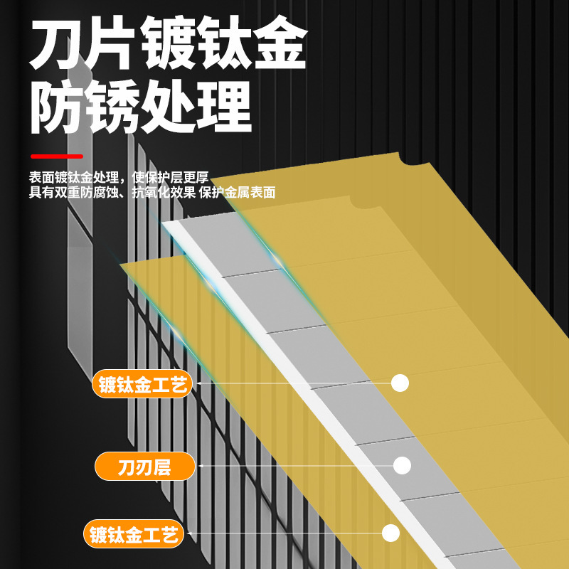 在庫あり チタンメッキ美工刀刃 ゴールド 大型 SK5合金鋼 18mm 工業用刃|undefined