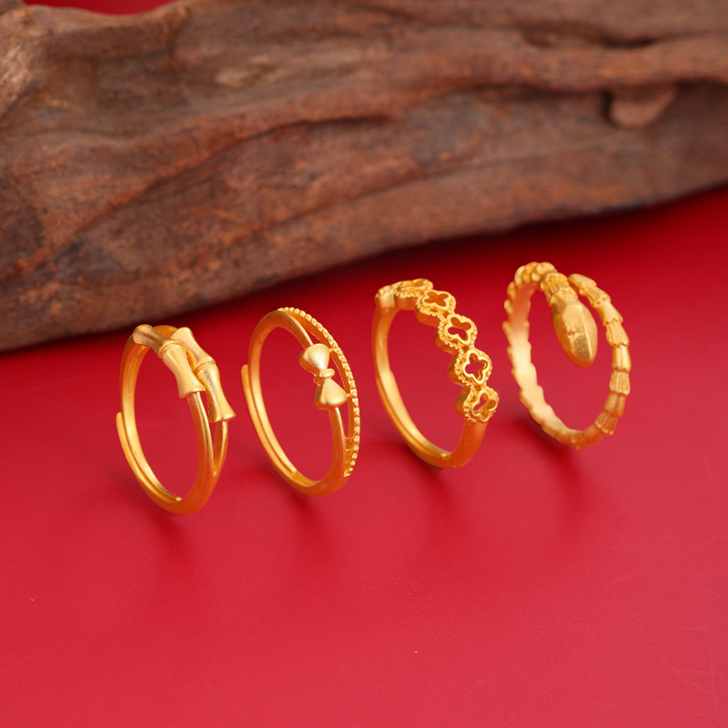 Anillo de oro de arena de boca suelta para mujer arco de estilo múltiple de bambú color ajustable que retiene la joyería de oro de imitación temperamento aleación de cobre
