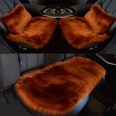 Long-Haired Car Seat Cushion Single, Seat cushion, seat cover - reddish-brown-thickened-version-front-single-seat