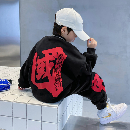 Boys' Spring Performance Set 2024 New Children's Clothes Sports Medium Child Sweatshirt Kids Spring Outfit