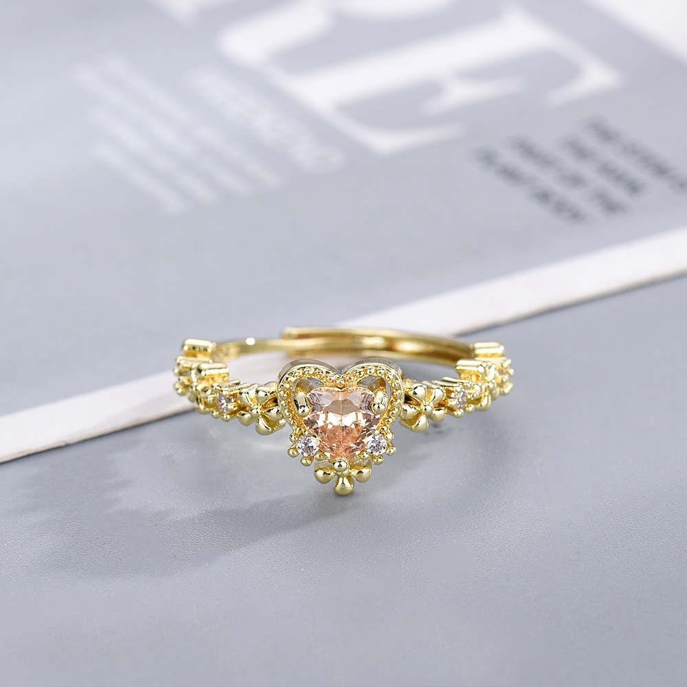 8g Weight Zircon Inlay Material Rings Classification 1 Piece Quantity Daily Occasion Simple Style Heart Shape Copper Inlay Zircon Rings