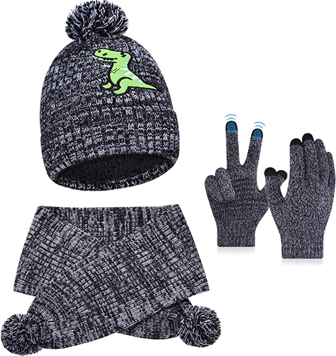 Nuovo cappello caldo lavorato a maglia per bambini transfrontalieri, guanti sciarpa, set da tre pezzi con fiocco di neve, set di cappelli con motivo a macchina dei cartoni animati, inverno_voghion.com