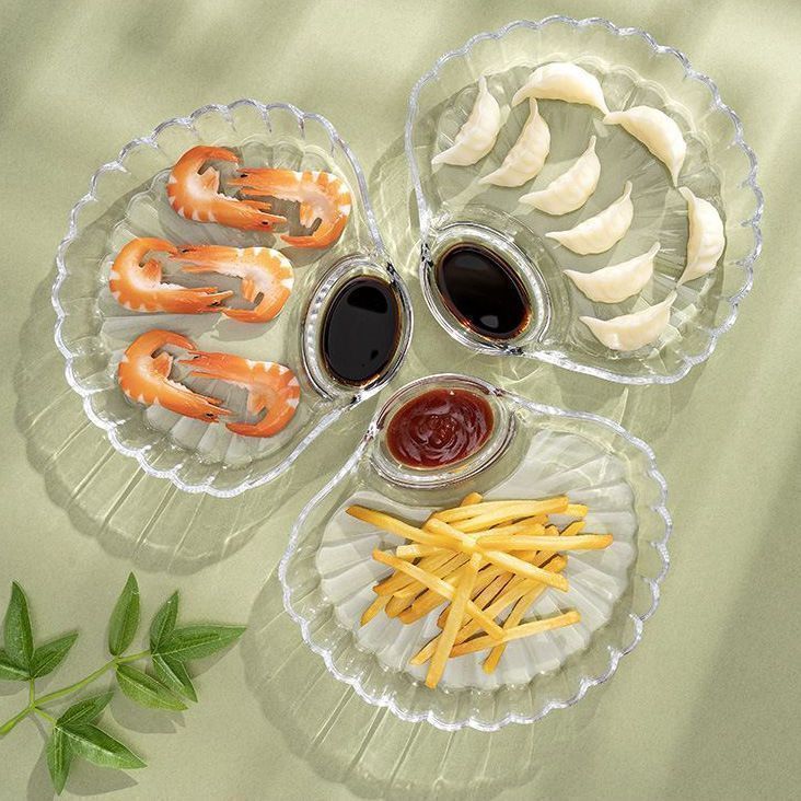 酢皿付きシェル餃子プレート、家庭用クリエイティブフルーツプレート、PSシェルプレート、スナックプレート、フライドポテトプレート、スナックプレート卸売|undefined