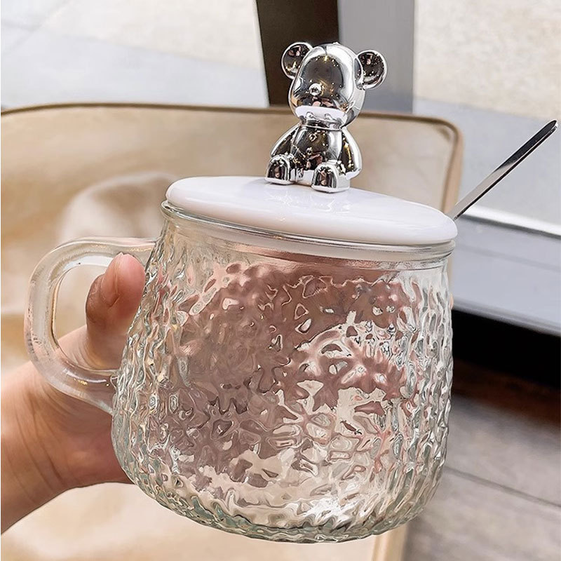 高顏值小熊玻璃杯男女學生辦公室花茶杯咖啡杯燕麥杯子店慶禮品杯