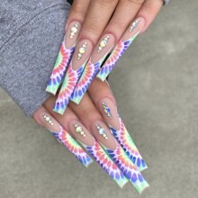 芭蕾甲法式彩虹圈磨砂欧美穿戴甲Press on nails假指甲片美甲EC18