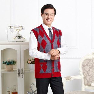 Middle-aged and elderly men's sweater vest father's vest autumn and winter elderly knitted cardigan waistcoat for the elderly