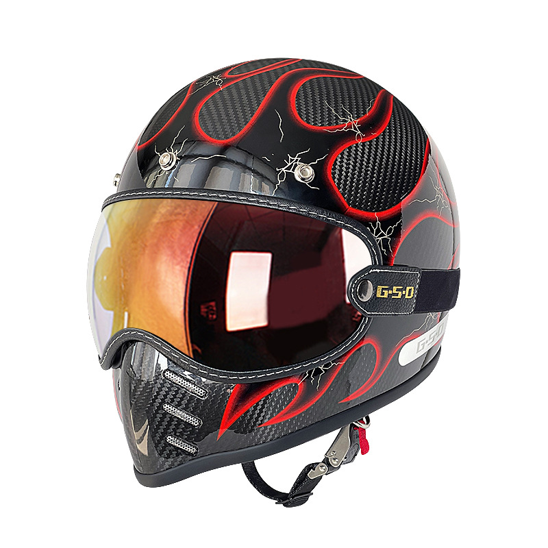 Motosiklet kaskı (dəbilqə) — Motuoche Helmet Electric Motorcycle - 3k-red-flame-colored-lens-m55-56