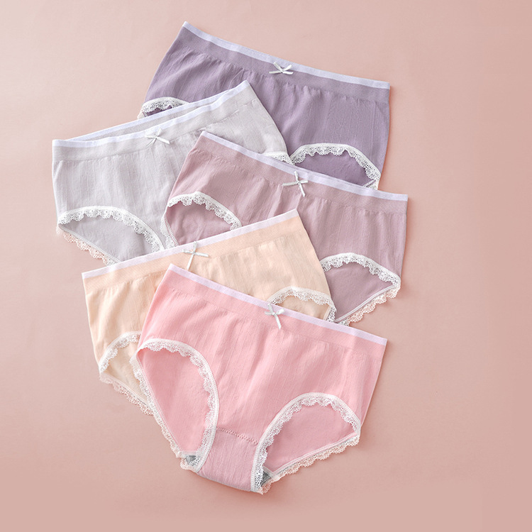 厂家直销爆款火烈鸟1.0内裤蕾丝边无缝少女中腰内裤|ru