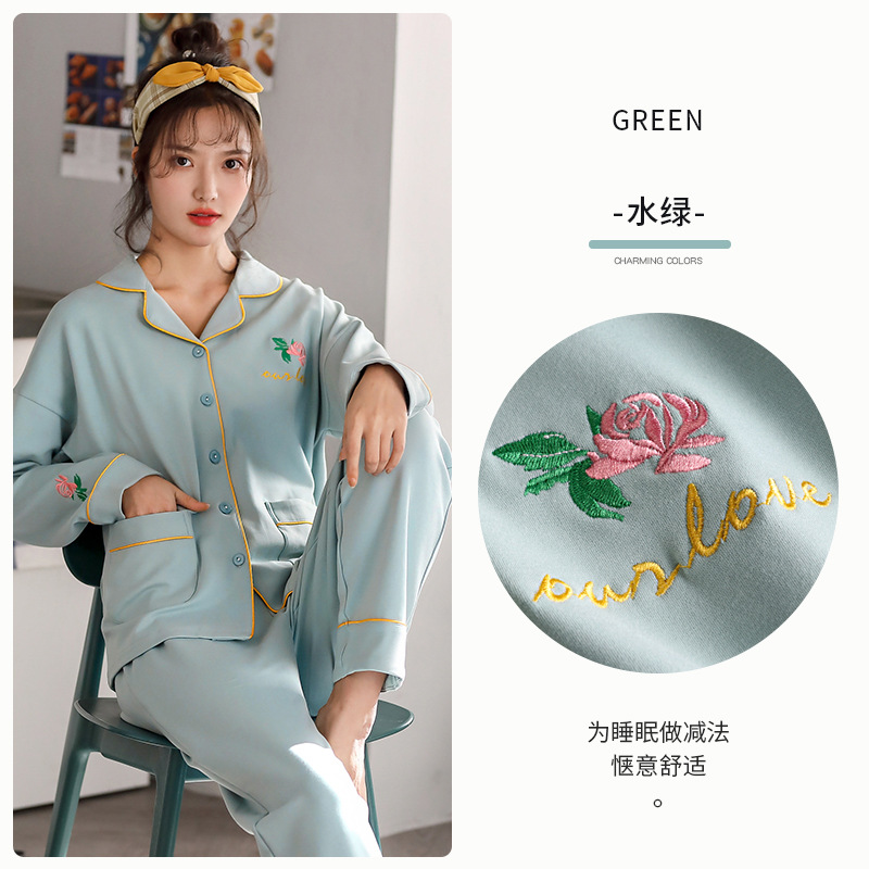 Pijamas de mujer de primavera y otoño 100% algodón de manga larga para el hogar traje fino de otoño e invierno